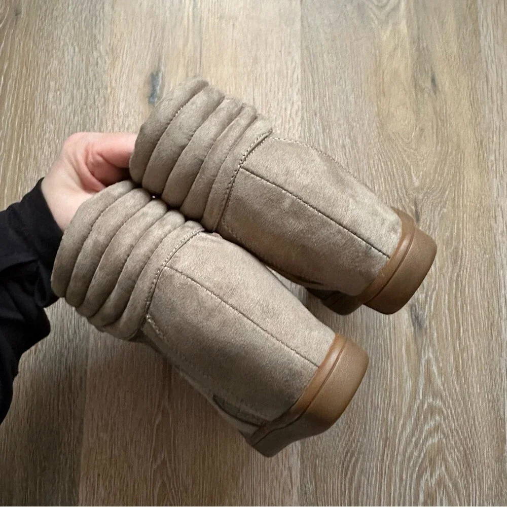Call It Spring Taupe Tan Faux Suede Booties Hidden Wedge Hidden Heel - US 7